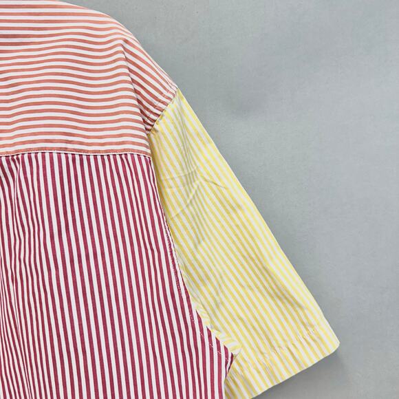 IZOD Colorblock Stripe Shirt Mens Large Patchwork Pastel Short Sleeve Cotton - Picture 12 of 16